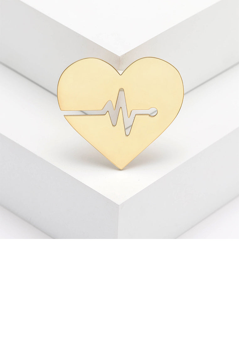 Fashion Simple Plated Gold ECG Heart Brooch
