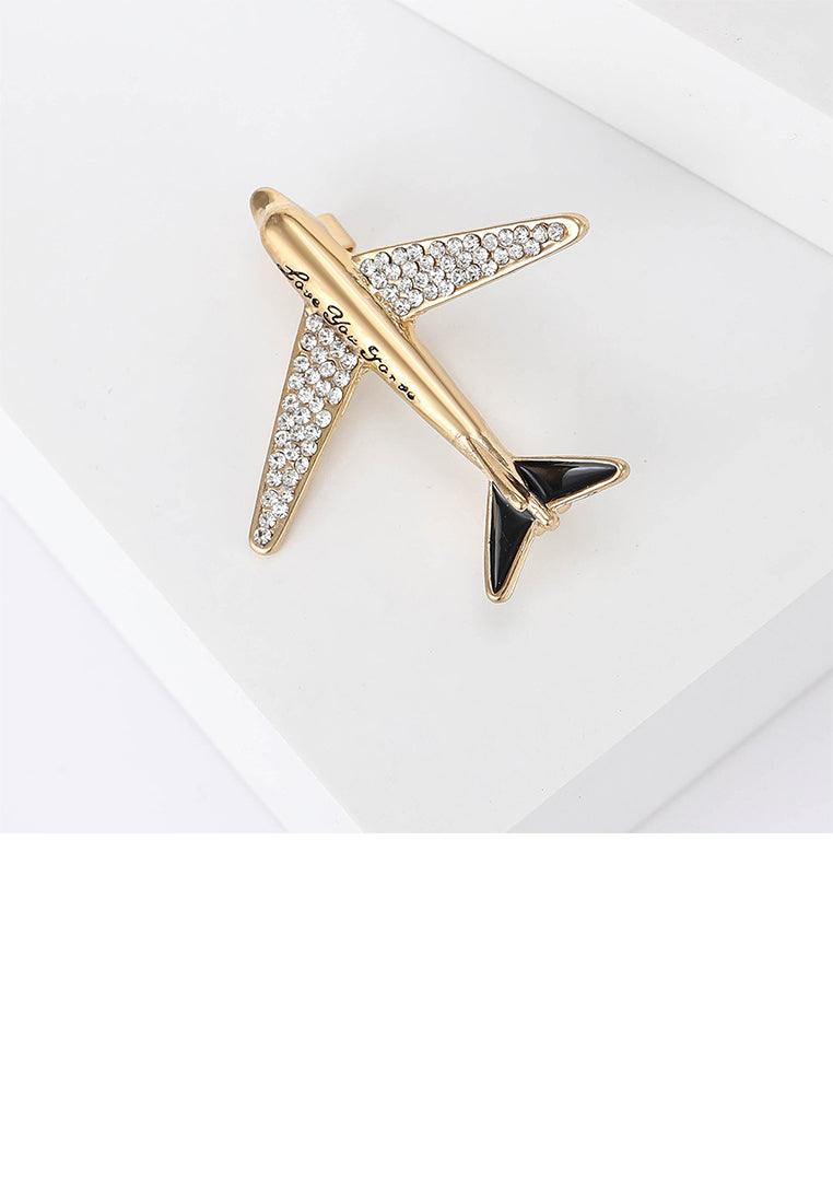 Fashion and Simple Plated Gold Airplane Shaped Brooch with Cubic Zirconia - Luxurious Look