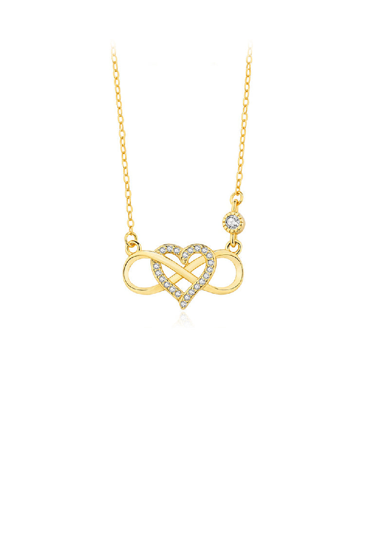 925 Sterling Silver Plated Gold Simple Romantic Heart Infinity Symbol Pendant with Cubic Zirconia and Necklace - Luxurious Look
