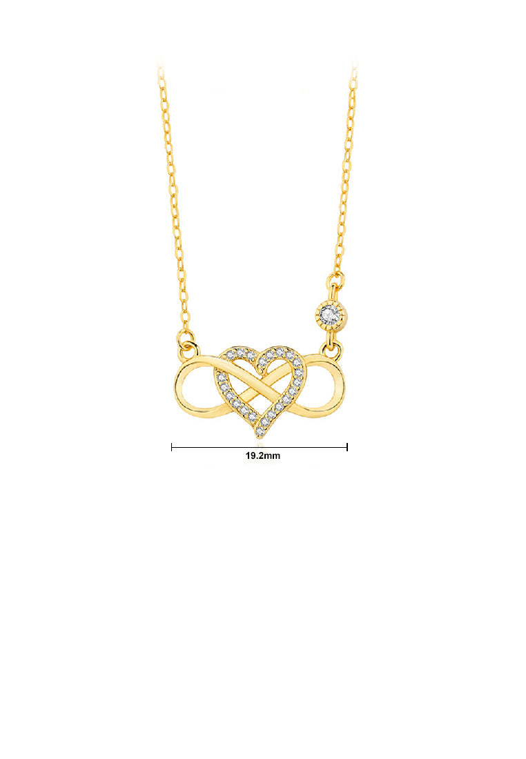 925 Sterling Silver Plated Gold Simple Romantic Heart Infinity Symbol Pendant with Cubic Zirconia and Necklace - Luxurious Look