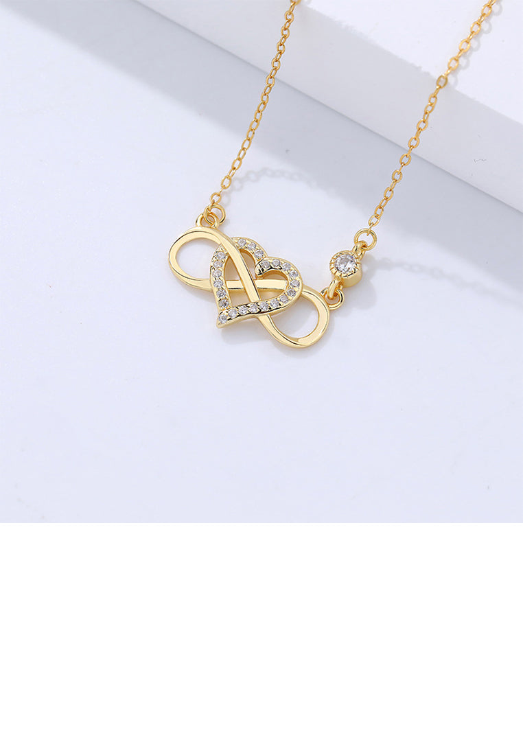 925 Sterling Silver Plated Gold Simple Romantic Heart Infinity Symbol Pendant with Cubic Zirconia and Necklace - Luxurious Look