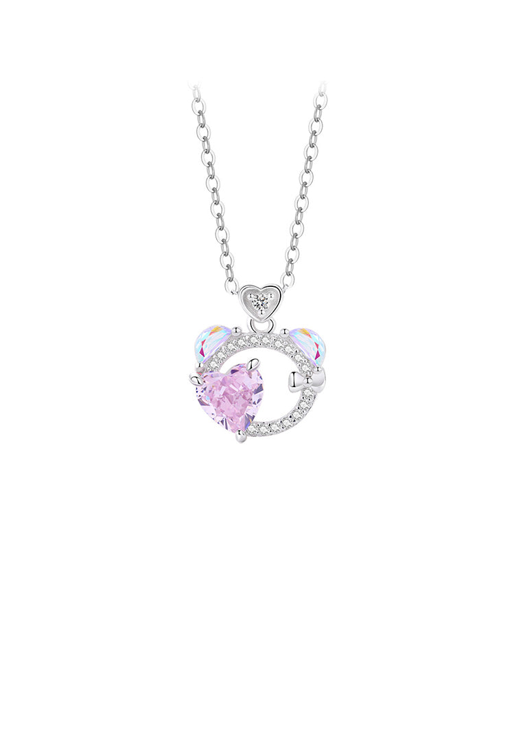 925 Sterling Silver Sweet and Cute Heart-shaped Bear Pendant with Cubic Zirconia and Necklace - Luxurious Look