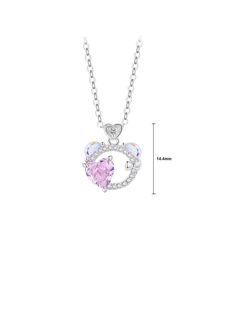 925 Sterling Silver Sweet and Cute Heart-shaped Bear Pendant with Cubic Zirconia and Necklace - Luxurious Look