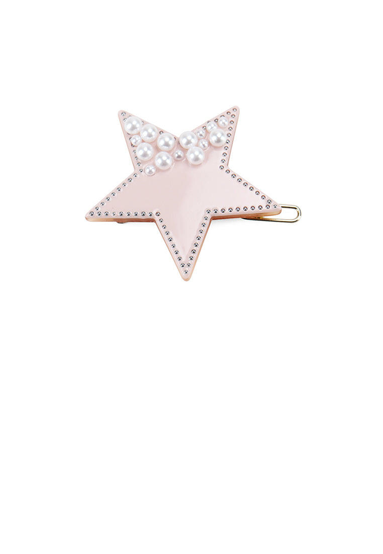 Fashion And Cute Pink Star Imitation Pearl Hair Clip - Luxurious Look - Vibrant Color
