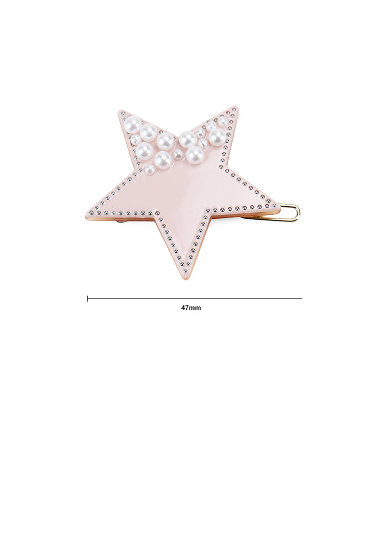 Fashion And Cute Pink Star Imitation Pearl Hair Clip - Luxurious Look - Vibrant Color