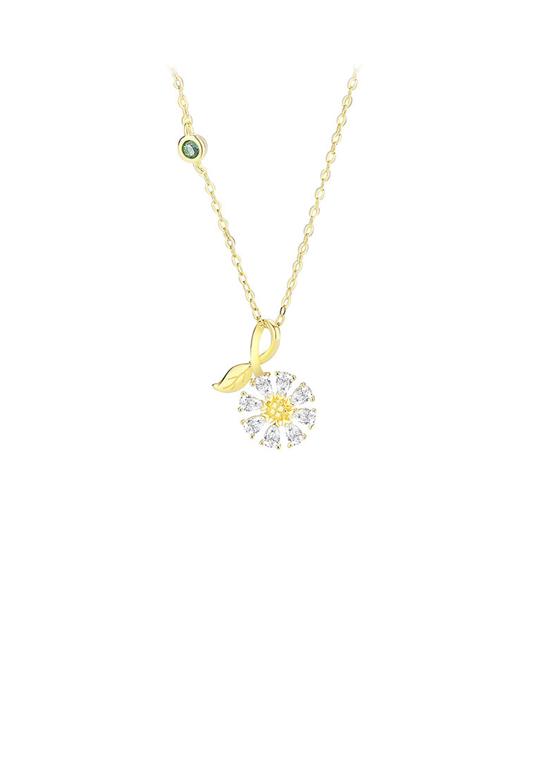 925 Sterling Silver Plated Gold Fashion Simple Sunflower Pendant with Cubic Zirconia and Necklace - Luxurious Look