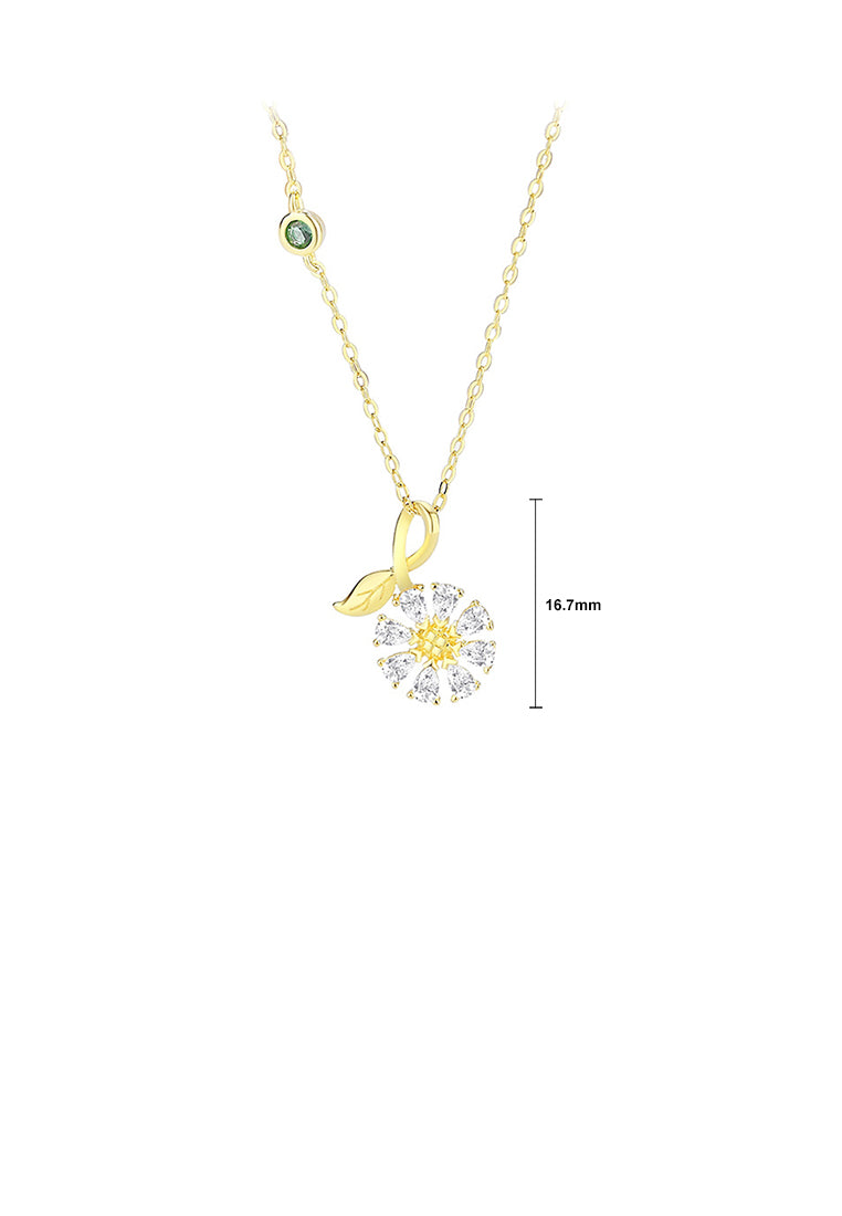 925 Sterling Silver Plated Gold Fashion Simple Sunflower Pendant with Cubic Zirconia and Necklace - Luxurious Look