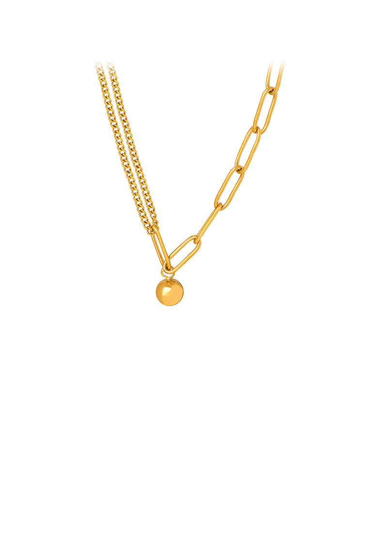 Simple and Fashion Plated Gold 316L Stainless Steel Ball Bead Geometric Pendant with Necklace