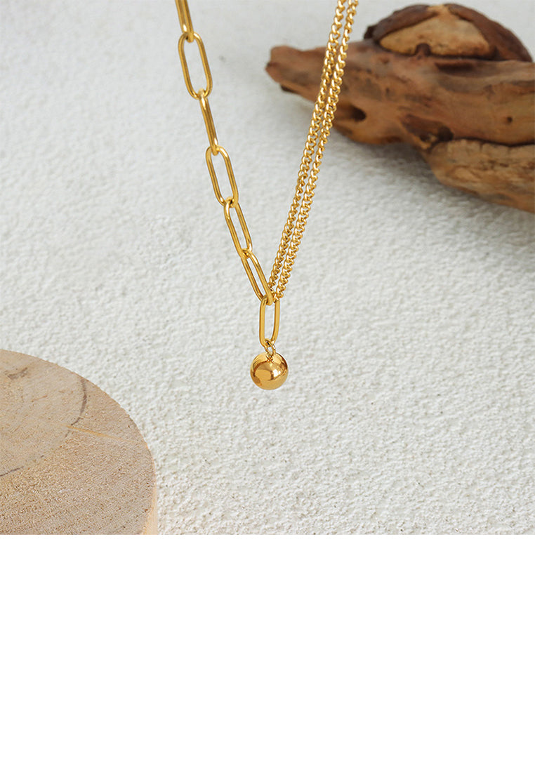 Simple and Fashion Plated Gold 316L Stainless Steel Ball Bead Geometric Pendant with Necklace