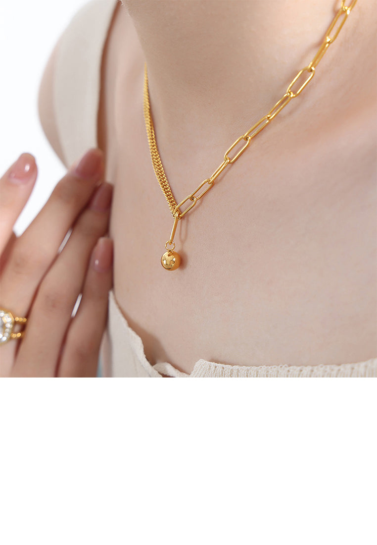 Simple and Fashion Plated Gold 316L Stainless Steel Ball Bead Geometric Pendant with Necklace