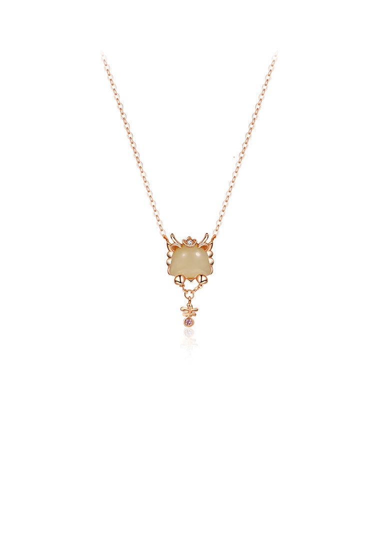 925 Sterling Silver Plated Rose Gold Fashion Vintage Zodiac Dragon Pendant with Cubic Zirconia and Necklace - Luxurious Look