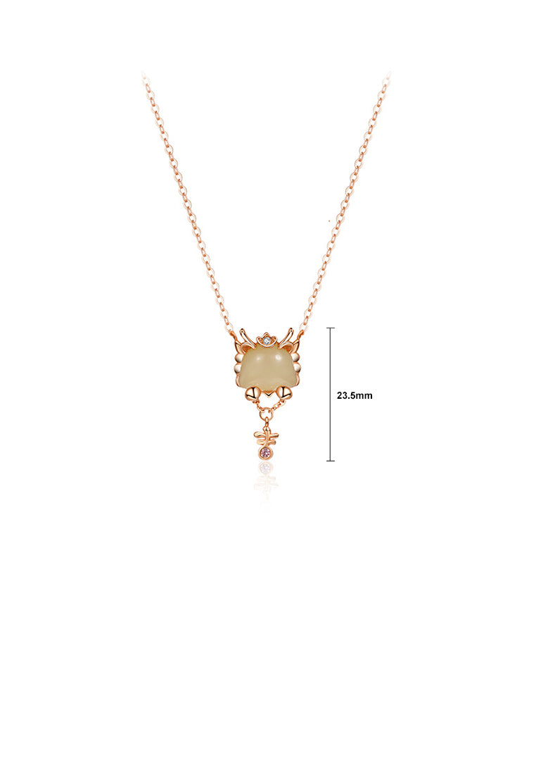 925 Sterling Silver Plated Rose Gold Fashion Vintage Zodiac Dragon Pendant with Cubic Zirconia and Necklace - Luxurious Look