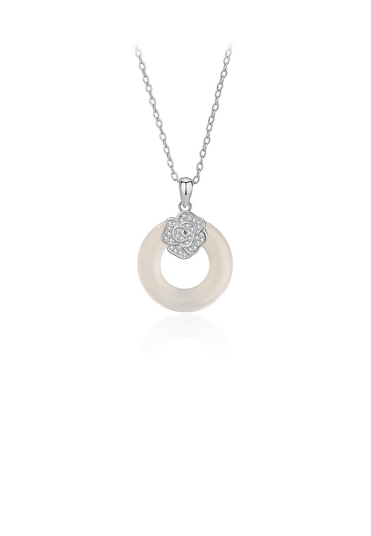 925 Sterling Silver Fashion Simple Rose Buckle Pendant with Cubic Zirconia and Necklace - Luxurious Look