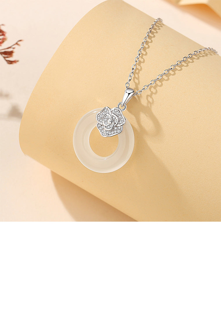 925 Sterling Silver Fashion Simple Rose Buckle Pendant with Cubic Zirconia and Necklace - Luxurious Look