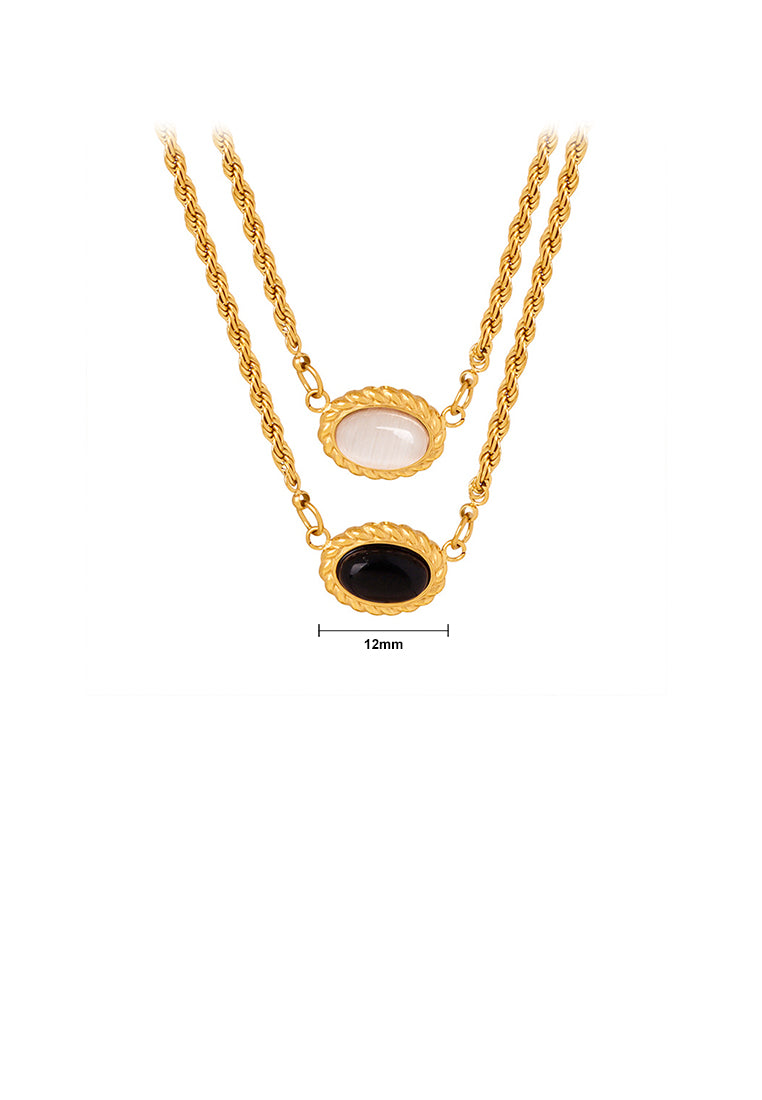 Fashion and Simple Plated Gold 316L Stainless Steel Twist Geometric Oval Pendant with Double Layer Necklace