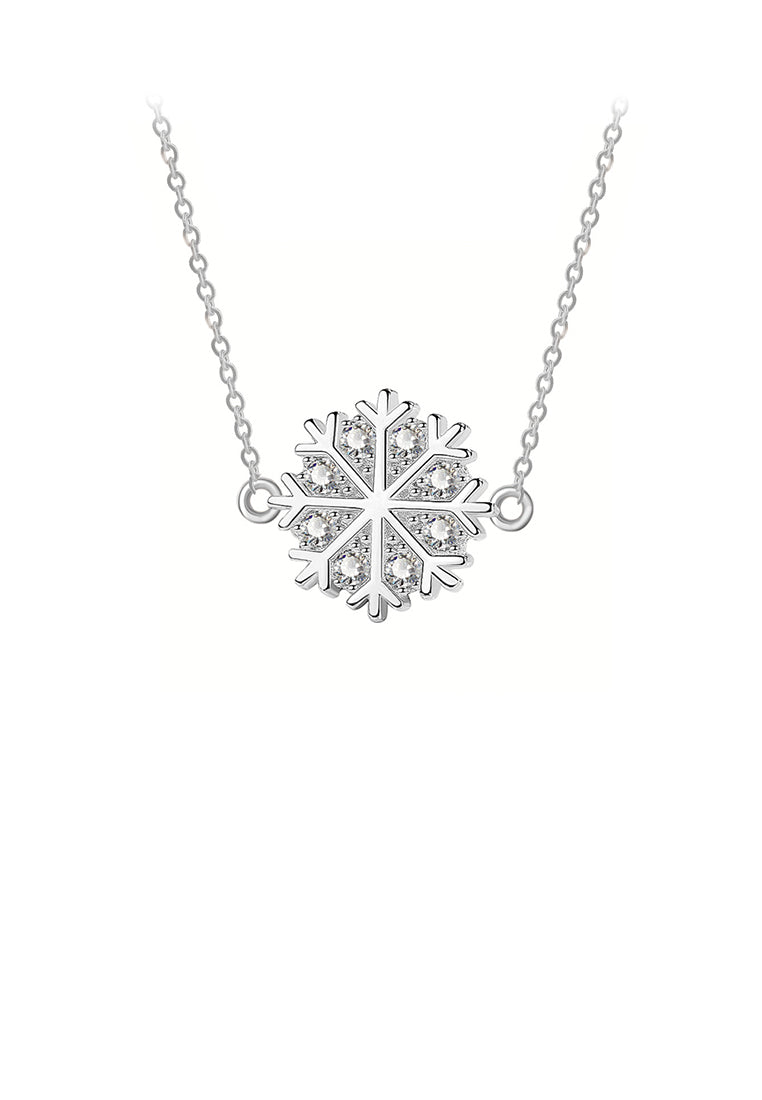 925 Sterling Silver Simple and Fashion Snowflake Pendant with Cubic Zirconia and Necklace - Luxurious Look