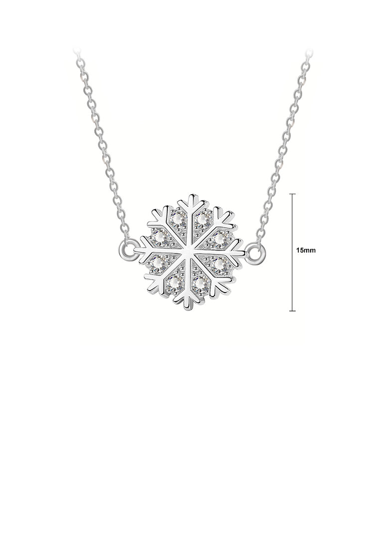 925 Sterling Silver Simple and Fashion Snowflake Pendant with Cubic Zirconia and Necklace - Luxurious Look
