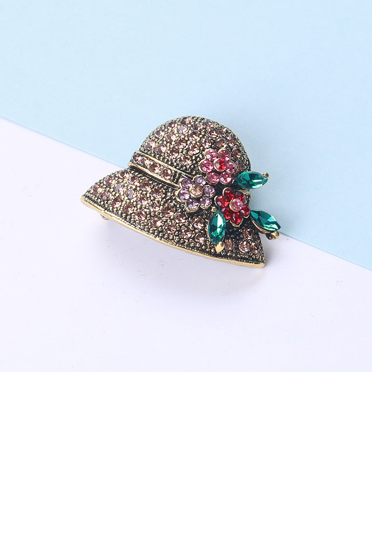 Fashion Temperament Plated Gold Color Flower Hat Brooch with Cubic Zirconia - Luxurious Look