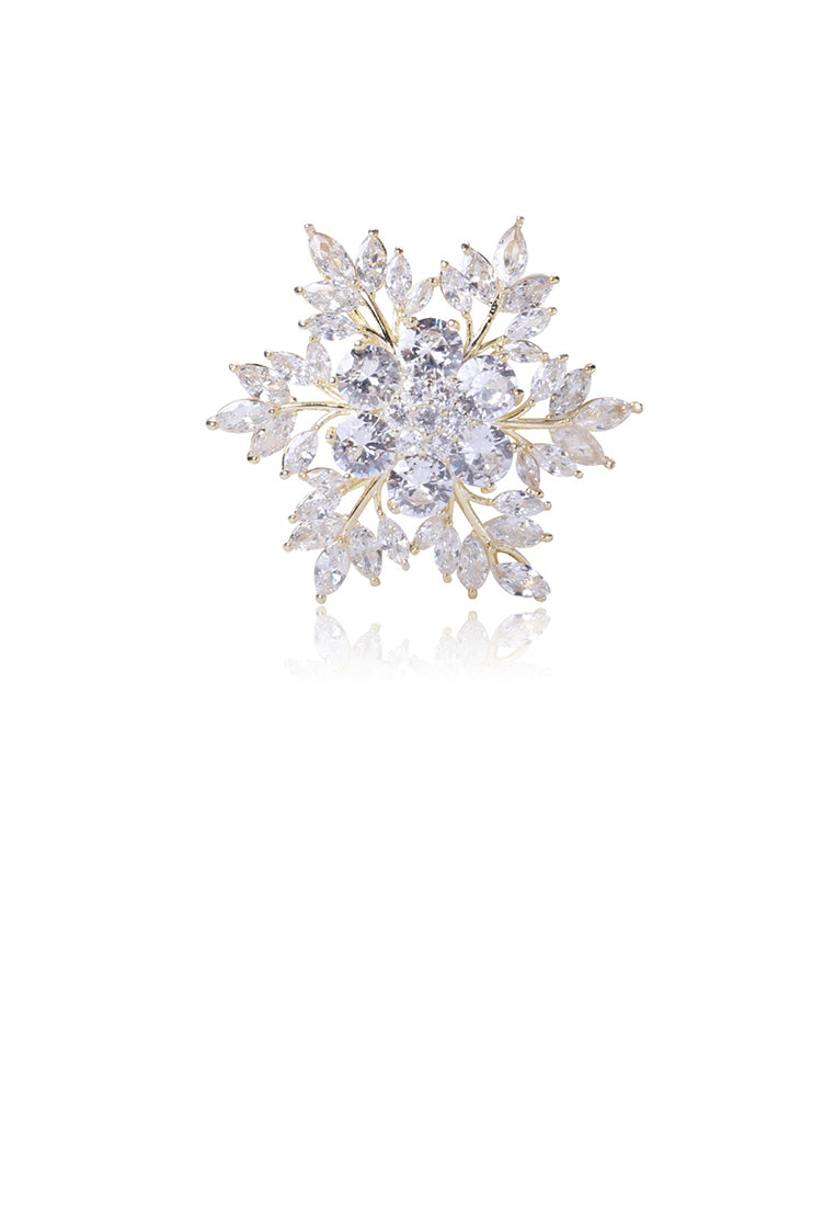 Fashion Bright Plated Gold Snowflake Brooch with Cubic Zirconia - Luxurious Look