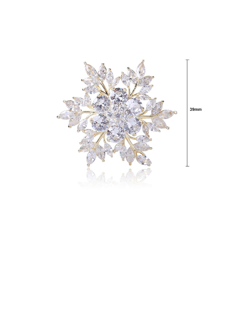 Fashion Bright Plated Gold Snowflake Brooch with Cubic Zirconia - Luxurious Look