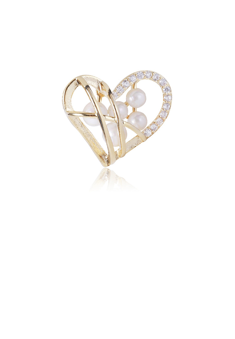 Fashion and Simple Plated Gold Heart-shaped Imitation Pearl Brooch with Cubic Zirconia - Luxurious Look