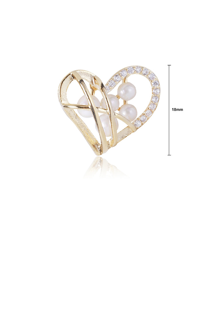 Fashion and Simple Plated Gold Heart-shaped Imitation Pearl Brooch with Cubic Zirconia - Luxurious Look