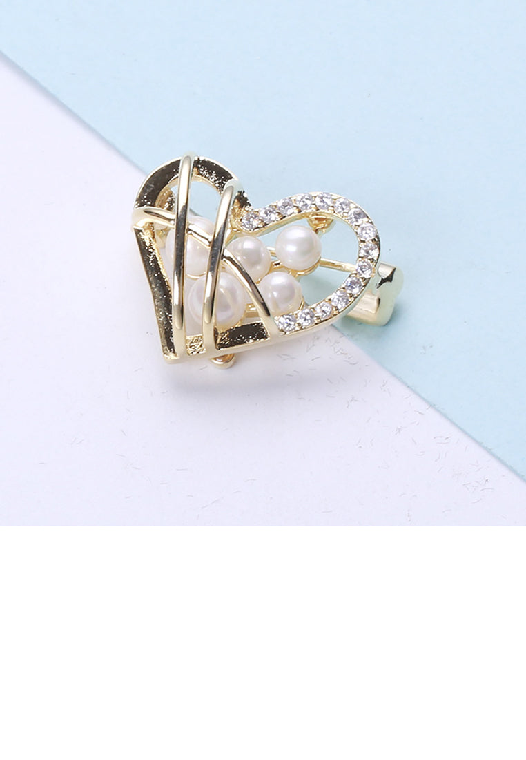 Fashion and Simple Plated Gold Heart-shaped Imitation Pearl Brooch with Cubic Zirconia - Luxurious Look
