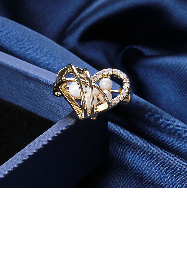 Fashion and Simple Plated Gold Heart-shaped Imitation Pearl Brooch with Cubic Zirconia - Luxurious Look