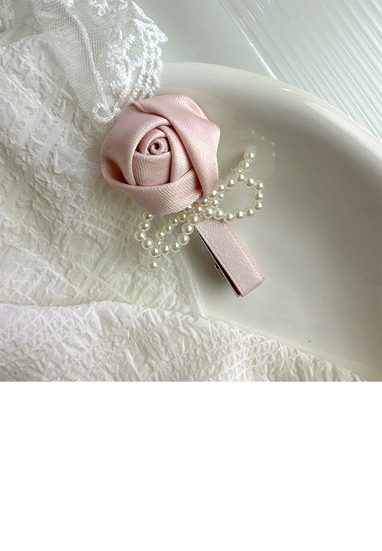 Sweet And Fashion Pink Rose Flower Imitation Pearl Hair Clip - Luxurious Look - Vibrant Color