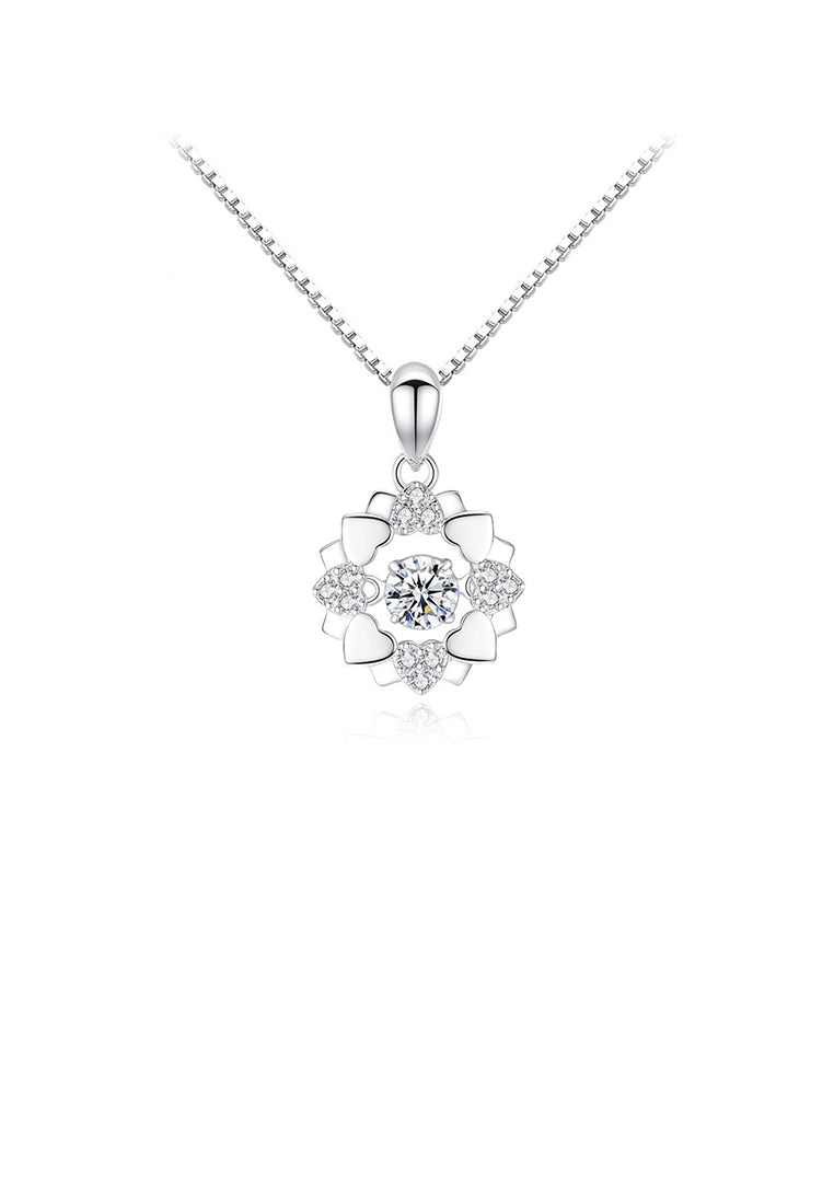 925 Sterling Silver Fashion Simple Heart-shaped Flower Pendant with Cubic Zirconia and Necklace - Luxurious Look