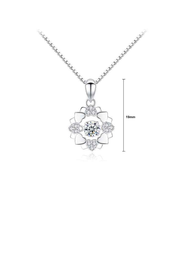 925 Sterling Silver Fashion Simple Heart-shaped Flower Pendant with Cubic Zirconia and Necklace - Luxurious Look