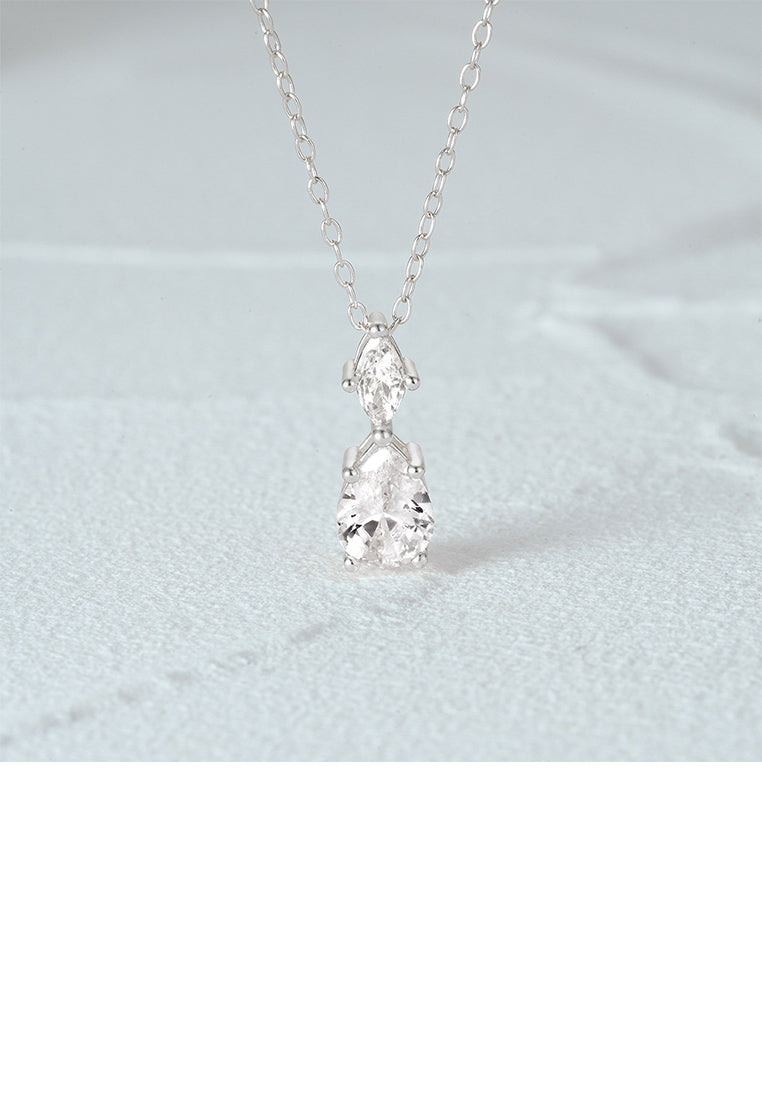 925 Sterling Silver Simple and Fashion Water Drop-shaped Geometric Pendant with Cubic Zirconia and Necklace - Luxurious Look