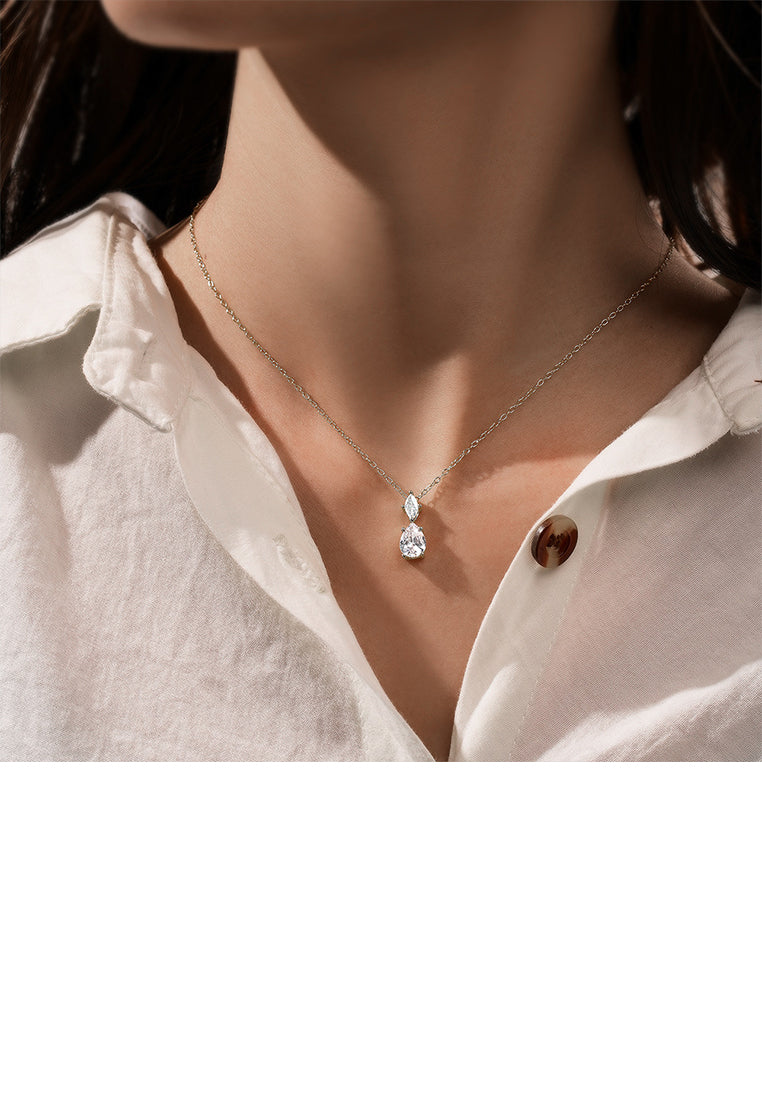 925 Sterling Silver Simple and Fashion Water Drop-shaped Geometric Pendant with Cubic Zirconia and Necklace - Luxurious Look