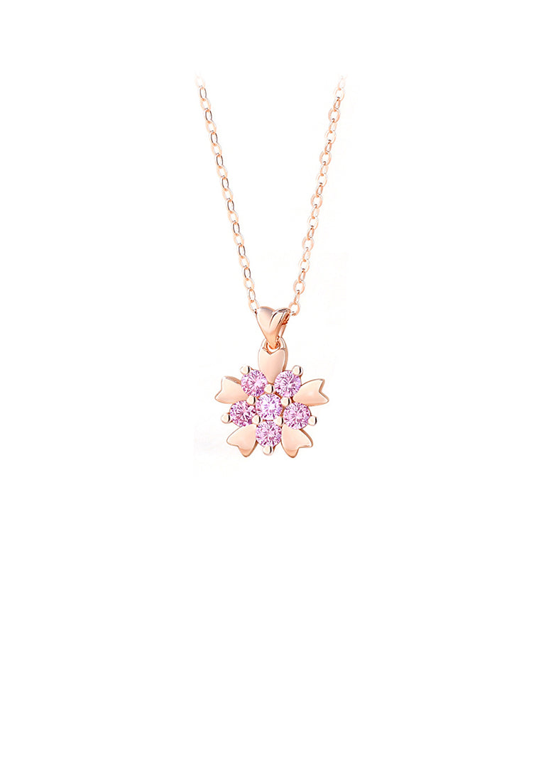 925 Sterling Silver Plated Rose Gold Fashion Simple Snowflake Pendant with Pink Cubic Zirconia and Necklaces - Luxurious Look - Vibrant Color