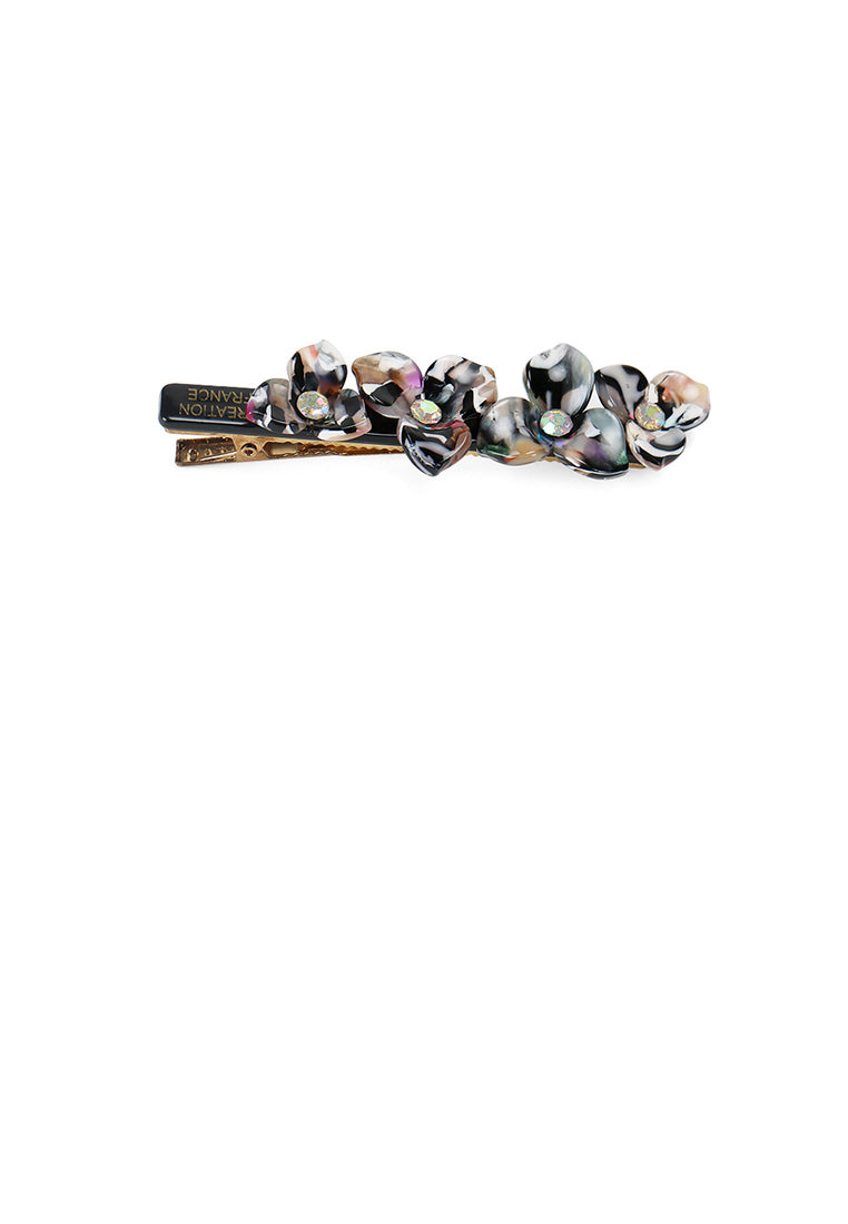 Fashion And Elegant Plated Gold Black Flower Hair Clip With Cubic Zirconia - Luxurious Look
