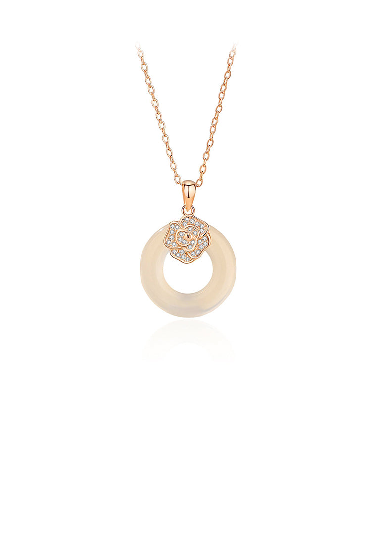 925 Sterling Silver Plated Rose Gold Fashion Simple Rose Buckle Pendant with Cubic Zirconia and Necklace - Luxurious Look