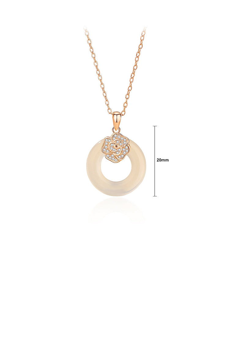 925 Sterling Silver Plated Rose Gold Fashion Simple Rose Buckle Pendant with Cubic Zirconia and Necklace - Luxurious Look