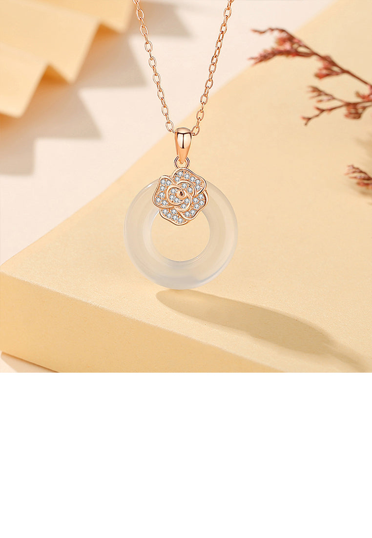 925 Sterling Silver Plated Rose Gold Fashion Simple Rose Buckle Pendant with Cubic Zirconia and Necklace - Luxurious Look