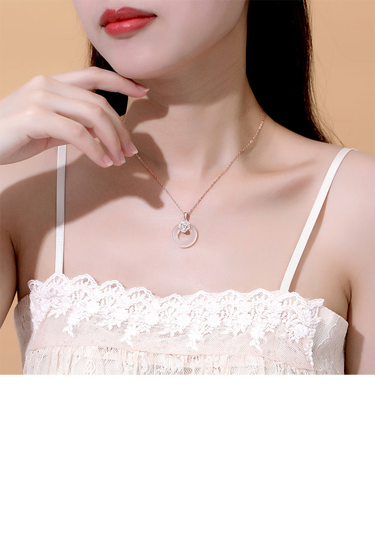 925 Sterling Silver Plated Rose Gold Fashion Simple Rose Buckle Pendant with Cubic Zirconia and Necklace - Luxurious Look