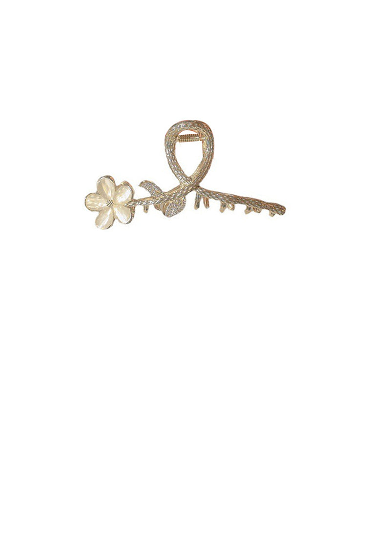 Fashion And Elegant Plated Gold Flower Cats Eye Hair Claw - Elegant Hairpiece
