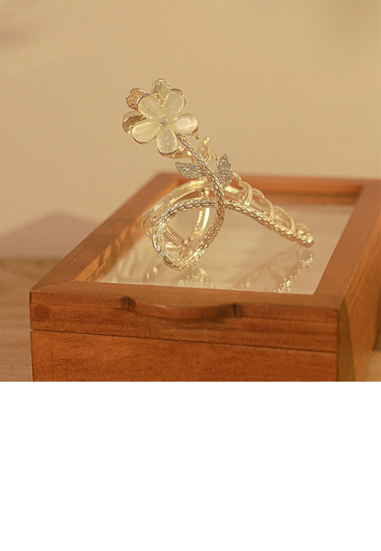 Fashion And Elegant Plated Gold Flower Cats Eye Hair Claw - Elegant Hairpiece