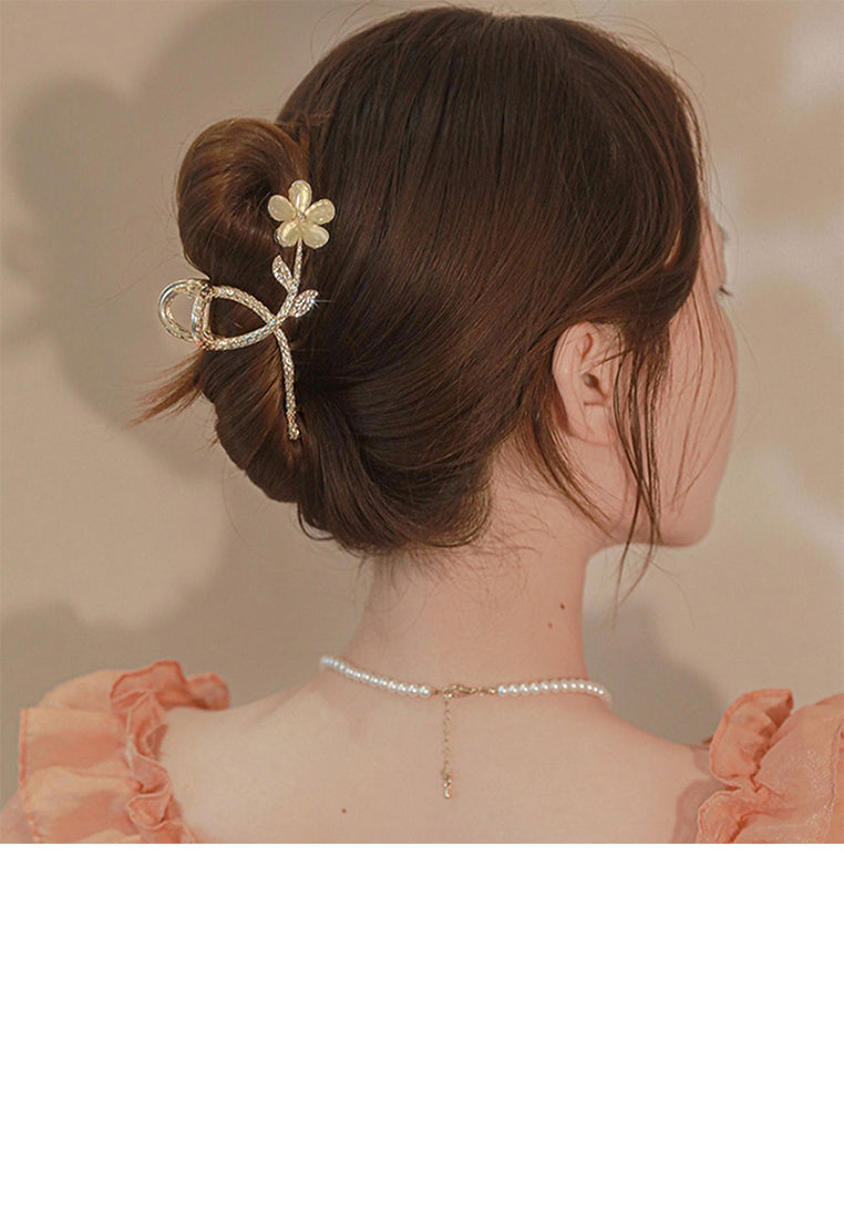 Fashion And Elegant Plated Gold Flower Cats Eye Hair Claw - Elegant Hairpiece