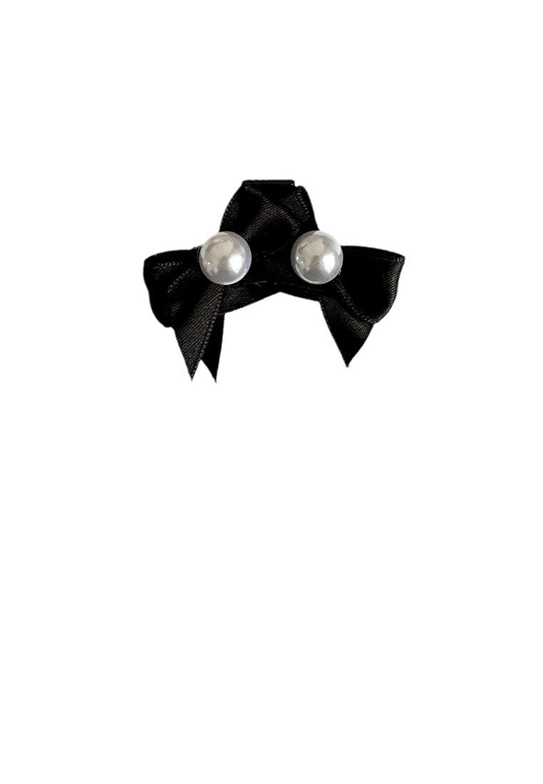 Simple And Sweet Black Ribbon Imitation Pearl Hair Claw - Elegant Hairpiece - Luxurious Look