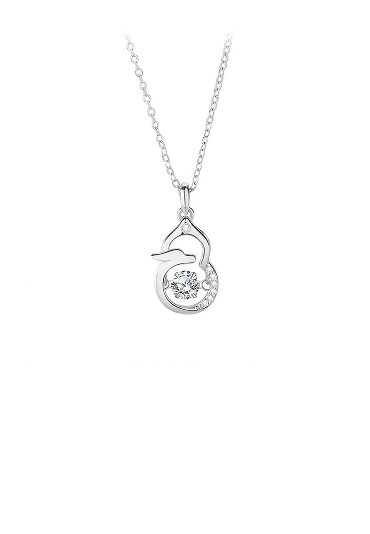 925 Sterling Silver Fashion Simple Hollow Gourd Chinese Zodiac Dragon Pendant with Cubic Zirconia and Necklace - Luxurious Look