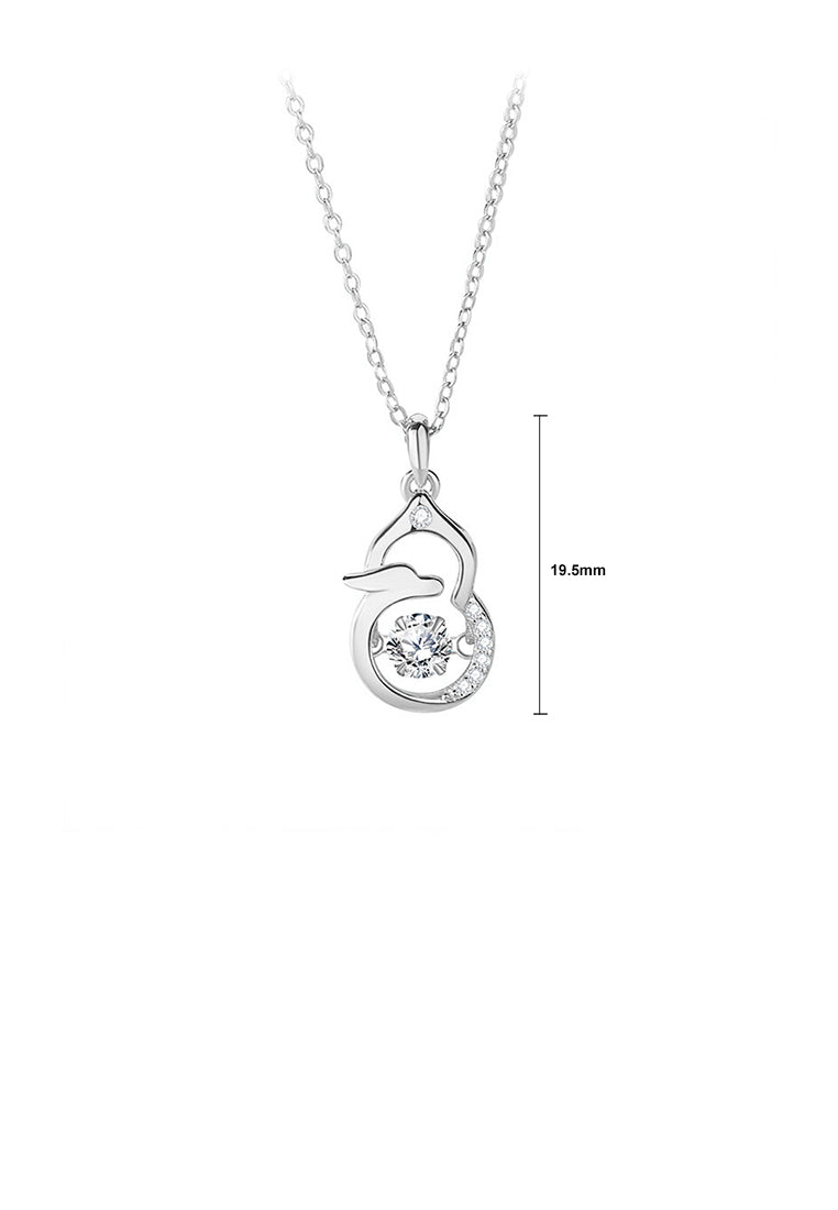 925 Sterling Silver Fashion Simple Hollow Gourd Chinese Zodiac Dragon Pendant with Cubic Zirconia and Necklace - Luxurious Look