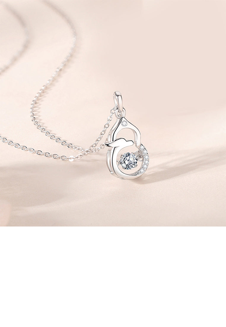 925 Sterling Silver Fashion Simple Hollow Gourd Chinese Zodiac Dragon Pendant with Cubic Zirconia and Necklace - Luxurious Look
