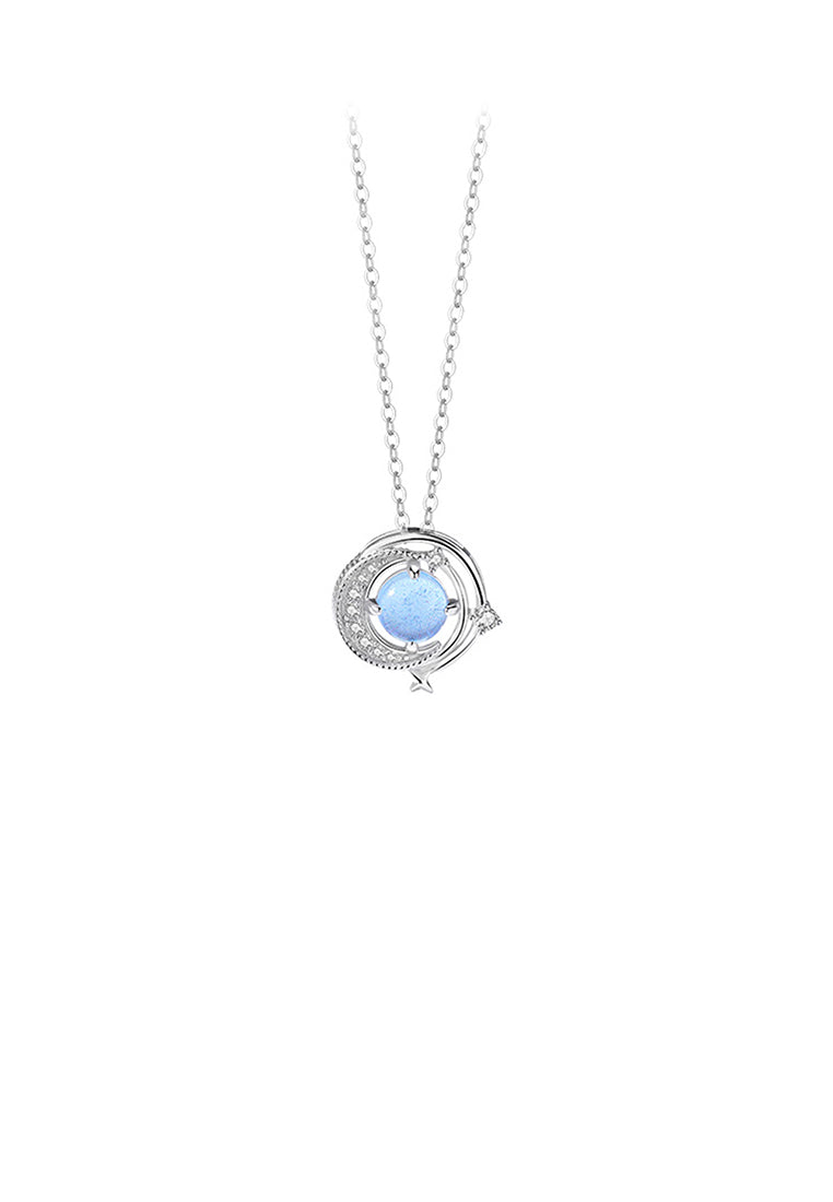 925 Sterling Silver Fashion and Creative Moon Planet Pendant with Cubic Zirconia and Necklace - Luxurious Look