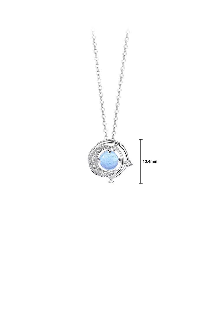 925 Sterling Silver Fashion and Creative Moon Planet Pendant with Cubic Zirconia and Necklace - Luxurious Look