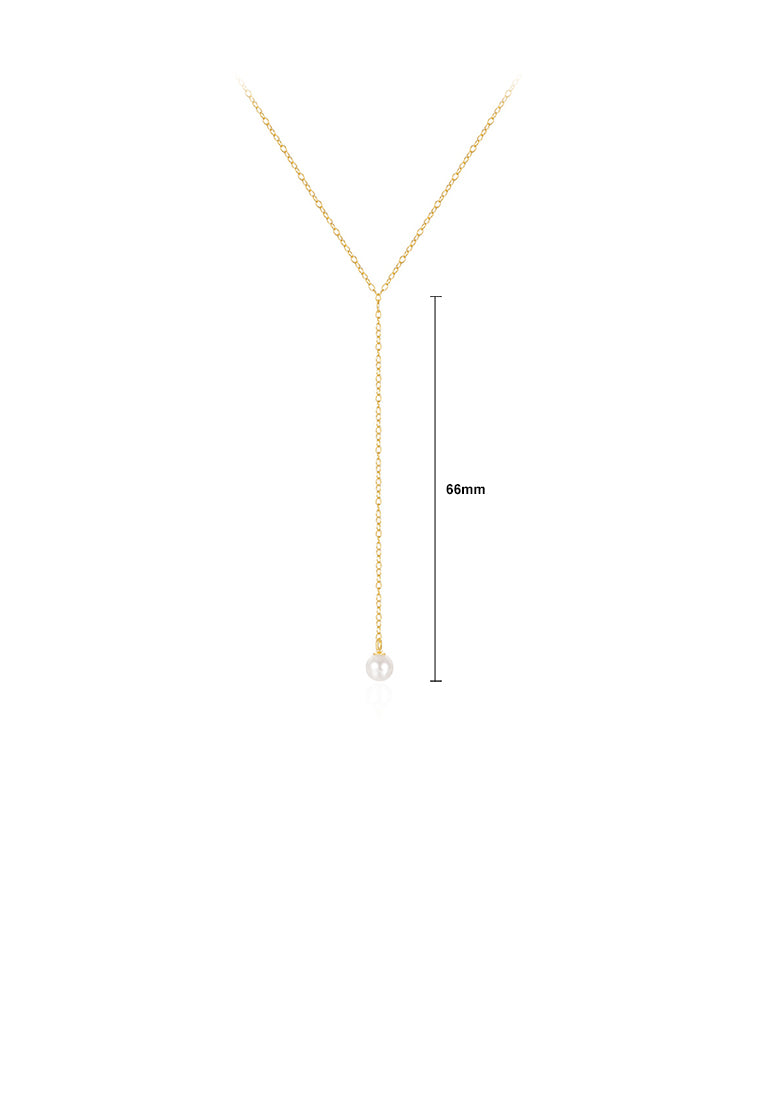 925 Sterling Silver Plated Gold Simple and Fashion Geometric Tassel Imitation Pearl Pendant with Necklace - Luxurious Look
