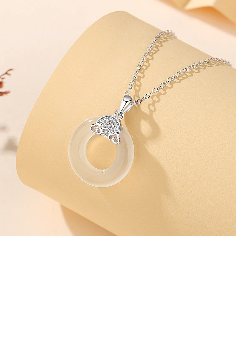 925 Sterling Silver Fashion Vintage Cloud Peace Buckle Pendant with Cubic Zirconia and Necklace - Luxurious Look